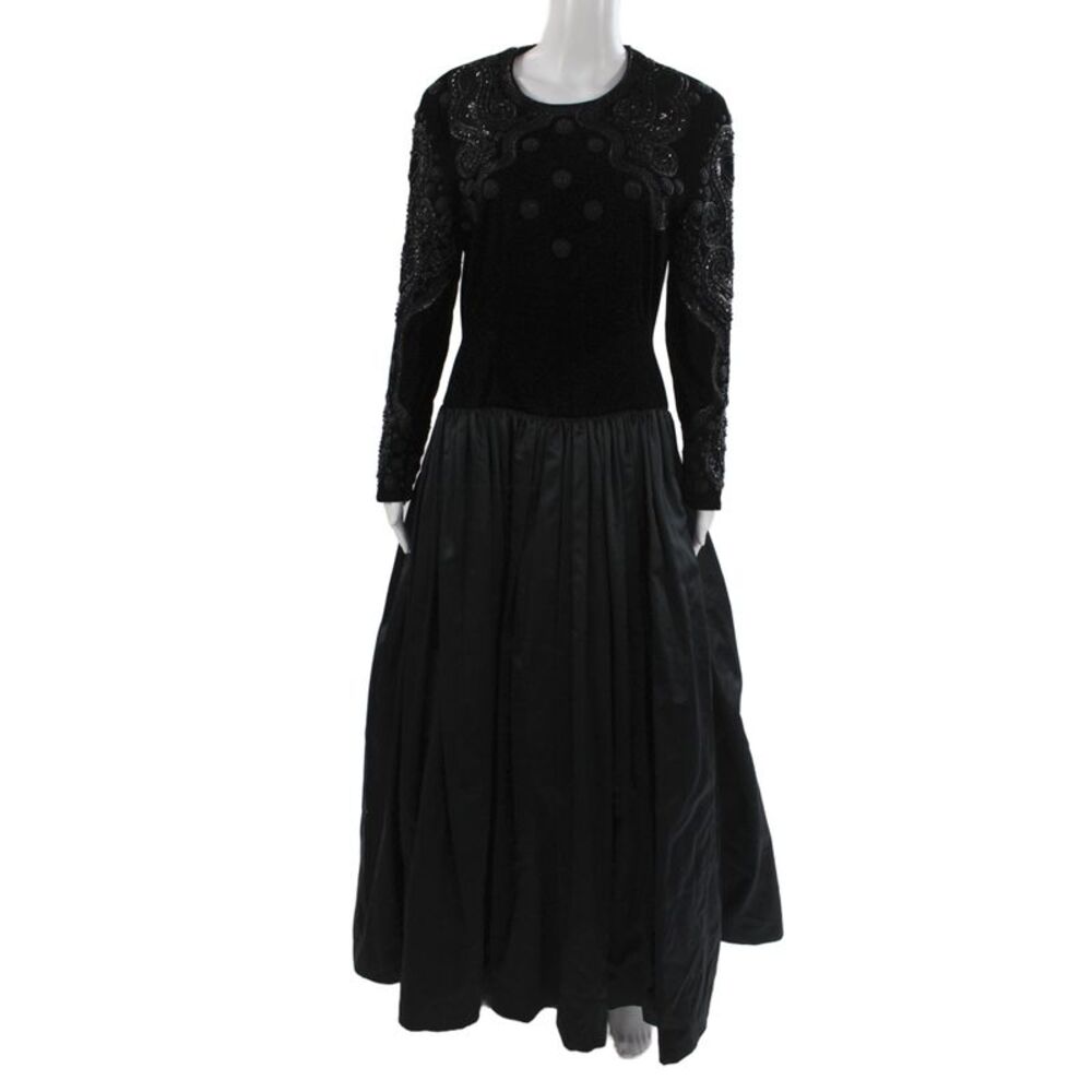 Escada Couture Womens Ball Gown Maxi Dress Black Velvet Satin Beaded Size 40
